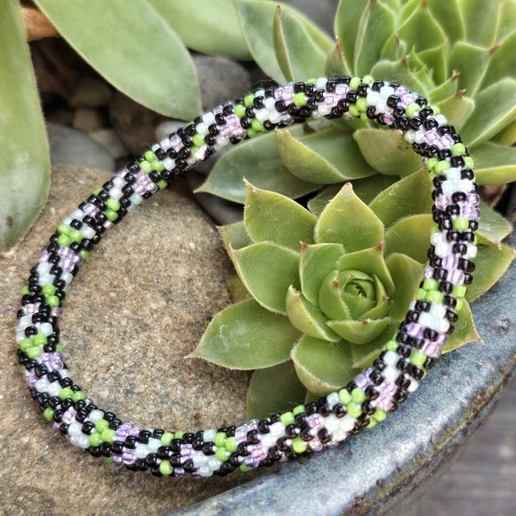 Jewelry - $6 with Bundle Glass Beaded Bracelet Roll-on Black Green Purple
